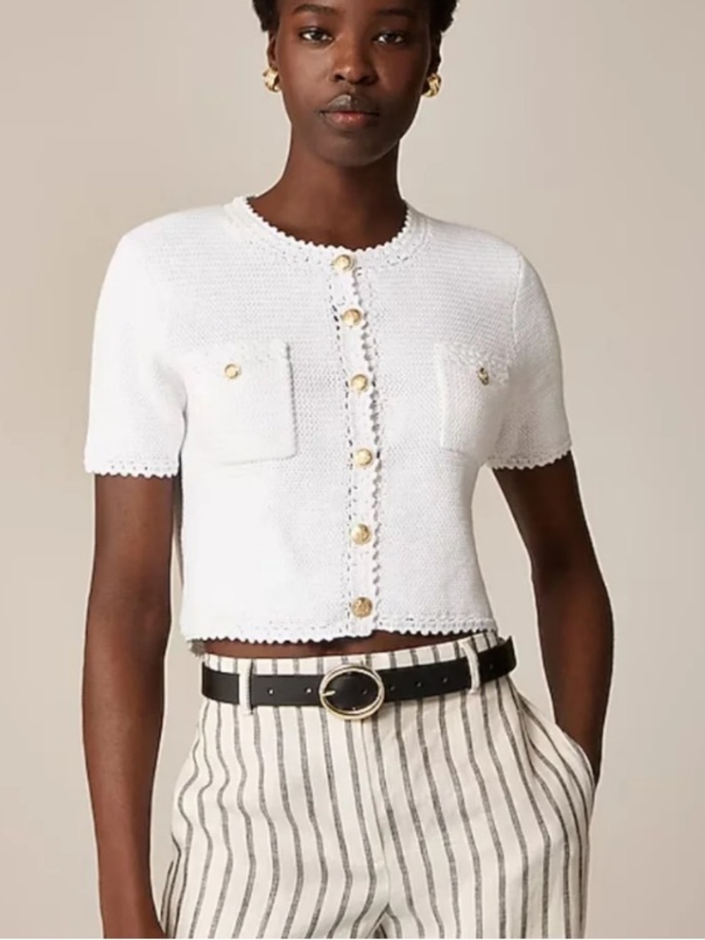 J. Crew Short Sleeve Sweater Lady Jacket - white Size Medium